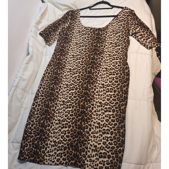 Brat Star Leopard Print Polyester Short Sleeve Dress XL - Picture 7 of 8